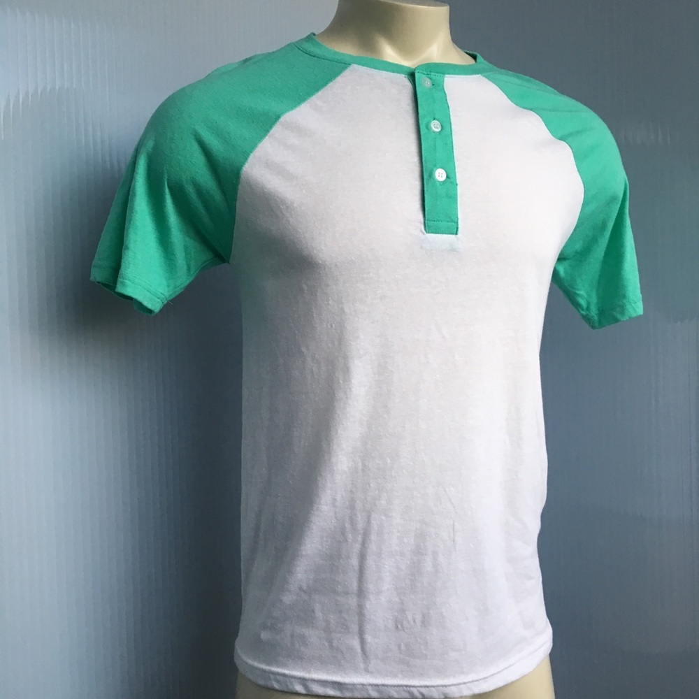 FISSION-Seafoam Green & White Raglan Athletic Tee